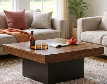 Farmhouse Coffee Table LED Square Low Table Living Room