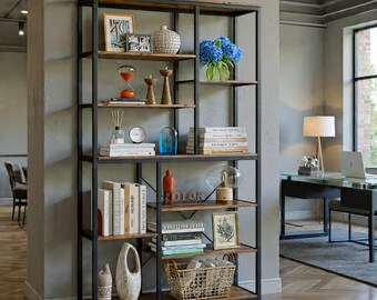 Industrial Open Shelves Bookshelf – Large 9-Tier Display & Storage Etagere