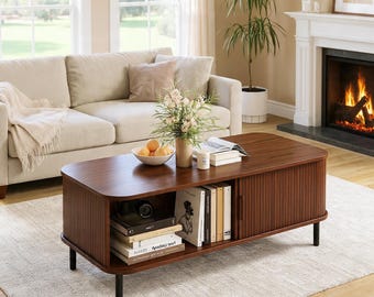 Coffee Table with Storage – 47.2″ Tambour Door Center Table