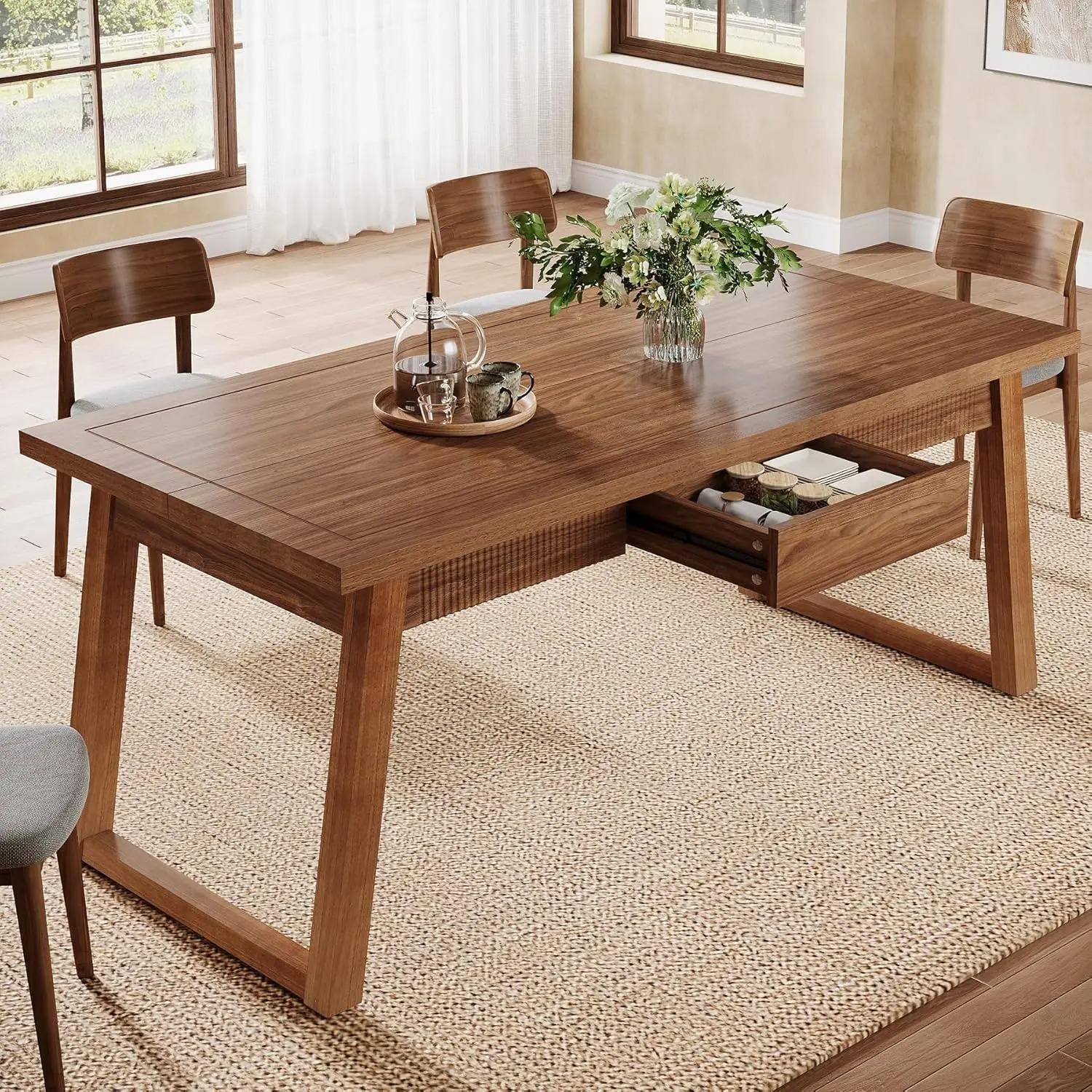 Dining Table With Storage Drawer | Modern Rectangular Kitchen Table - Etsy