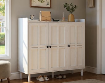 Farmhouse Entryway Shoe Cabinet with 3 Doors – 30-Pair Storage Organizer