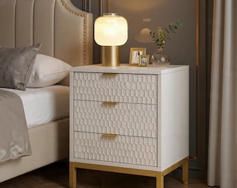 Modern Nightstand Bedside Table with 3 Drawers for Bedroom