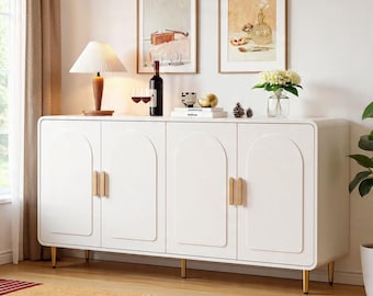 Modern 60″ Sideboard Buffet Cabinet – 4-Door Storage Console with Adjustable Shelves