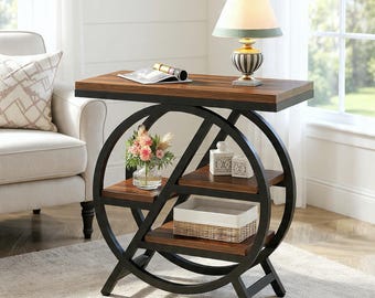 End Table with Storage – 3-Tier Narrow Living Room Side Table
