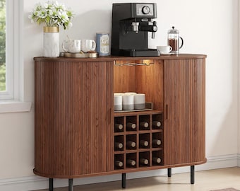 Wine Bar Coffee Cabinet – LED Sideboard with Wine Rack & Glass Holder