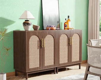 Storage Cabinet Sideboard Buffet with Rattan Doors | Accent Cabinet for Dining & Living