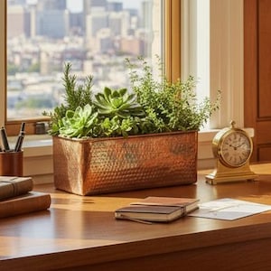 Hammered Copper Rectangular Planter Box – Indoor Herb & Succulent Trough with Living Patina | CopperGloww