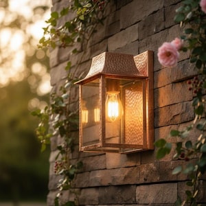Aplique de pared de cobre martillado / Cobre puro, luz cálida Edison / Para interiores y exteriores