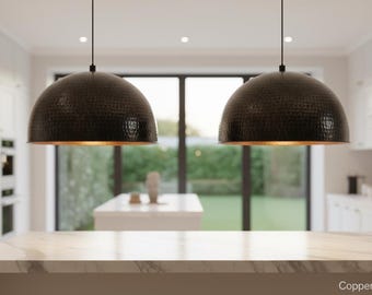 Set of 2 Black Copper Dome Pendants – Bold Dining & Kitchen Lighting | CopperGloww