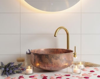 Handcrafted Antique Copper Vessel Sink | Rustic Bathroom Basin — Made to Order