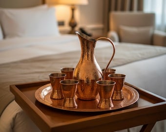 Hammered Copper Pitcher & Cups  | Moroccan Drinkware | CopperGloww