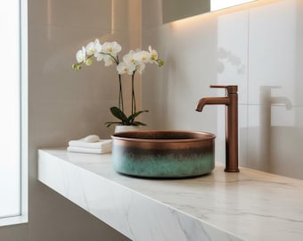 Handgefertigtes marokkanisches Verde Patina Kupfer Waschbecken | Türkisblaues Gefäß, Basin, Bauernhaus Boho Eitelkeit