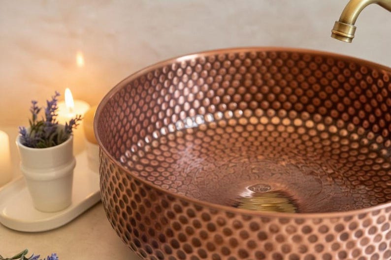 Honeycomb Copper Sink | Dimple Vessel Basin | Handcrafted Moroccan ...