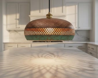 Lámpara colgante de cúpula de cobre hecha a mano / Lámpara marroquí de tres tonos martillada / Lámpara de techo estilo boho para sala de estar / Decoración única para el hogar