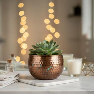 Maceta de cobre martillado / Maceta marroquí artesanal para suculentas / Maceta con pátina natural para interior y exterior