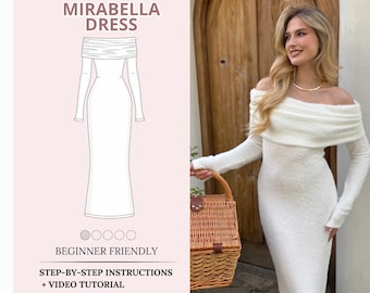 Cartamodello per abito in maglia con spalle scoperte / Modello facile per principianti / PDF + Video tutorial