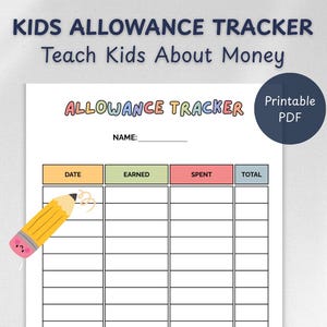 Kinder Trinkgeld Diagramm zum ausdrucken, Geldmanagement Arbeitsblatt, Trinkgeld Log Sheet, Budget Tracker für Kinder PDF