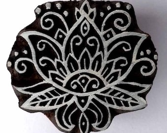 Lotus Flower- Wood Block Printing Stamp - Hand Carved - India - Small