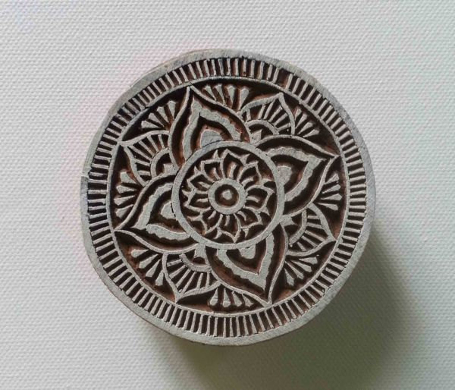 Round Floral Stamp Wood Block Printing Stamp Hand Carved Etsy