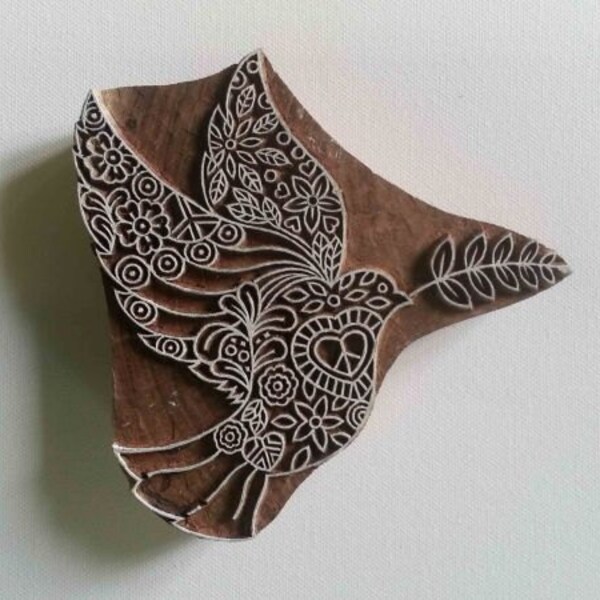 Indian Wood Stamp - Dove - Wood Block Printing - Hand Carved
