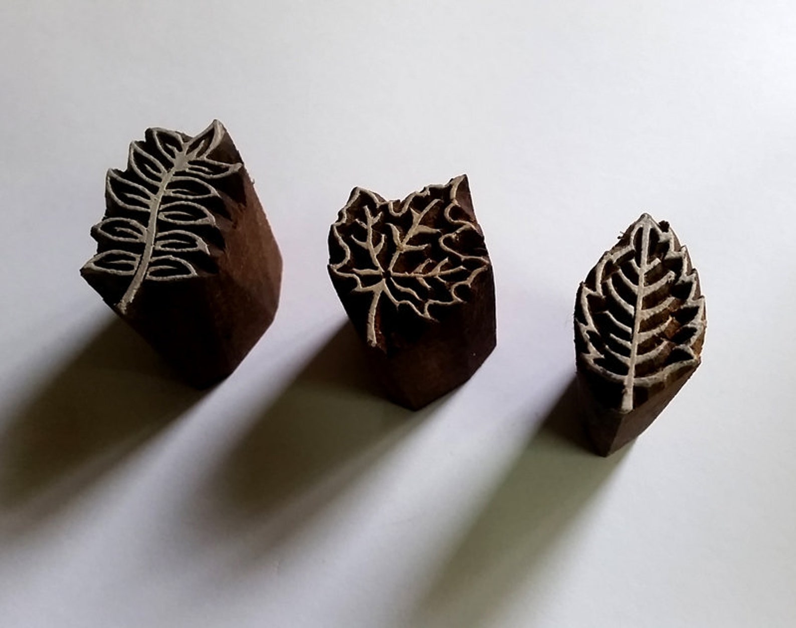 Leaf Stamps Set of 3 Wood Block Printing Leaf Craft Stamps Etsy
