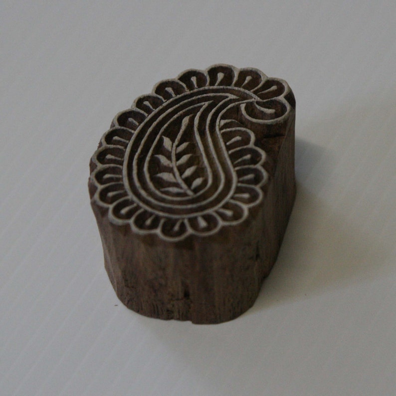 Paisley Stamp, Wood Block, Wood Print Block, Indian Printing Block, Hand Carved Stamp, Block Stamp, Wooden Stamp, Paisley & Leaf Pattern image 4