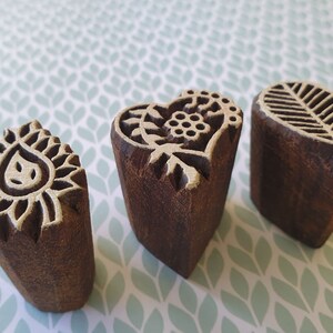 Wood Block Stamps, Wood Stamp Set, Wood Block, Wood Print Block, Indian Wood Block, Printing Stamps, Stamps Set, Heart, Paisley, Leaf 3 image 2