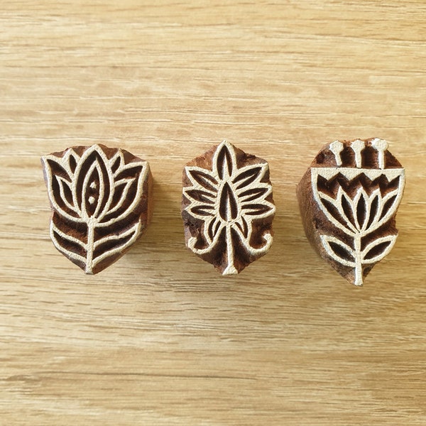 Flower Stamps, Printing Blocks, Floral Stamp Set, Wood Block Printing, India Stamps, Wooden Stamps, Set of 3 Flower Wood Blocks