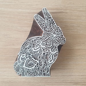 Rabbit Stamp, Animal Stamp, Easter Stamp, Hand Carved, Wooden Printing Block, Craft Supplies