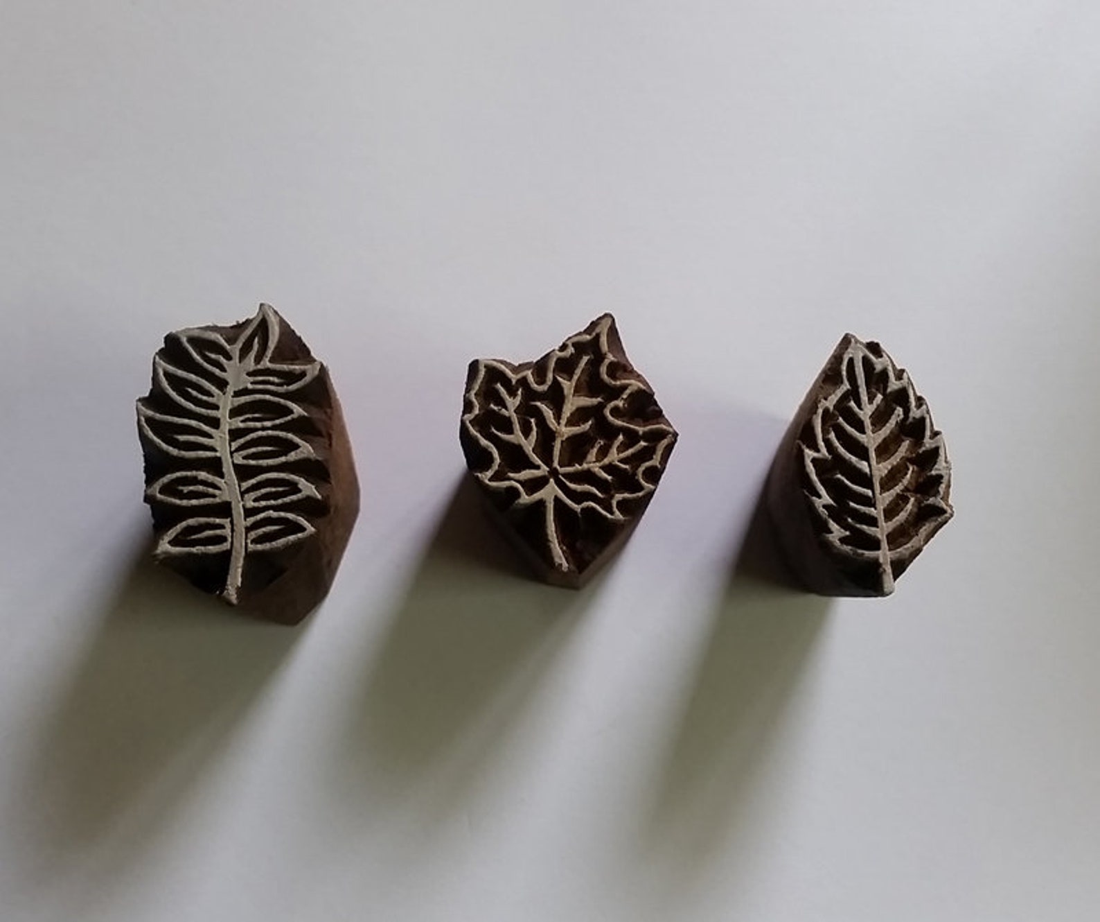 Leaf Stamps Set of 3 Wood Block Printing Leaf Craft Stamps Etsy