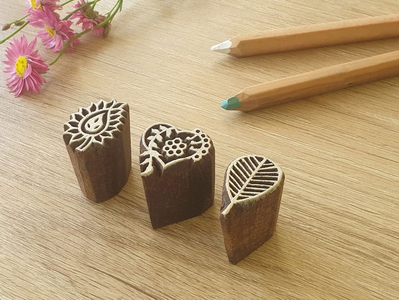 Wood Block Stamps, Wood Stamp Set, Wood Block, Wood Print Block, Indian Wood Block, Printing Stamps, Stamps Set, Heart, Paisley, Leaf 3 image 3