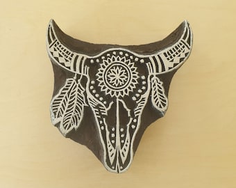 Cow Skull Stamp, Wood Block Stamp, Printing Blocks, Craft Supplies, Stamps