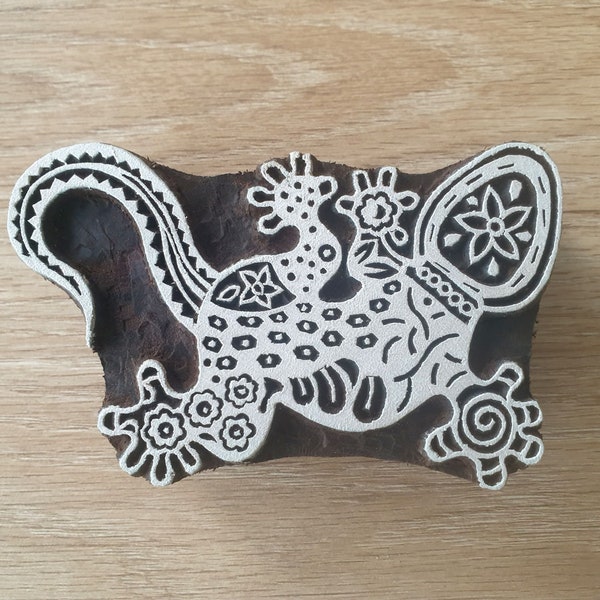 Indian Wood Stamp, Gecko, Lizard, Wood Block Printing, Hand Carved