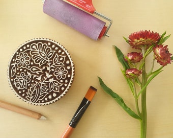 Round Floral Stamp, wood Block Stamps, Floral Stamps