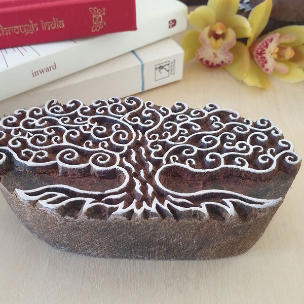 Baumstempel, Handgeschnitzter Stempel, Baum des Lebens, Holzblock, Druckstöcke, Holzstempel, Briefmarken.