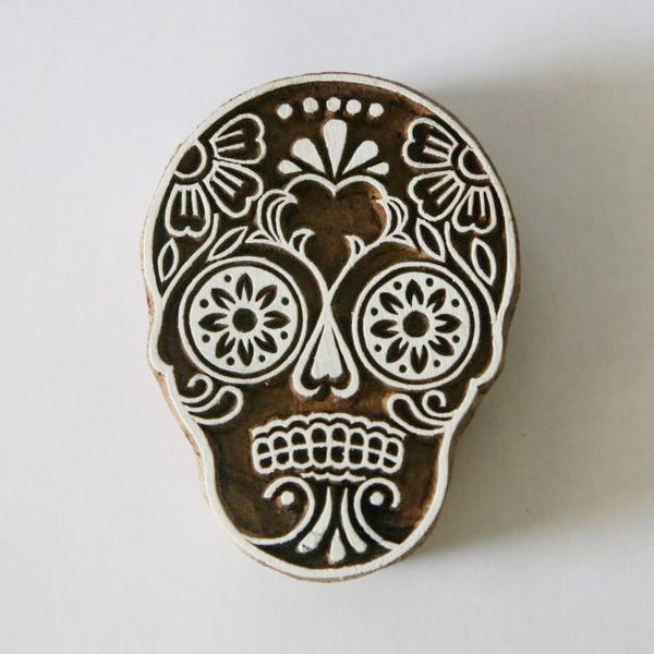 Sugar Skull Stamp - Indian Hand Carved Wood Block #2