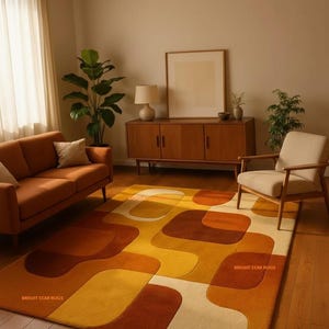 Hand-Tufted Modern Bold Abstract Wavy Pattern Area Rug in living room