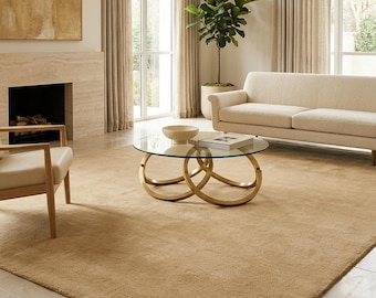 Hand Knotted Wool Rug, Beige Neutral Area Rug, Handmade Minimalist Carpet, Modern Living Decor