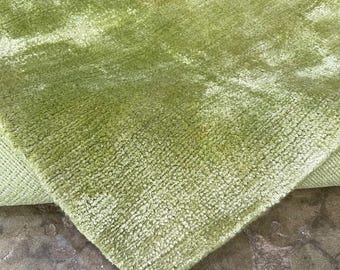 Lyxig handvävd knuten sidenmatta, mjuk salviagrön plysch modern mattdekor