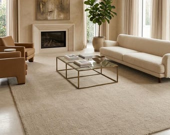 Hand Knotted Wool Rug, Beige Cream Area Rug, Minimalist Neutral Carpet, Handmade Luxury Home Decor