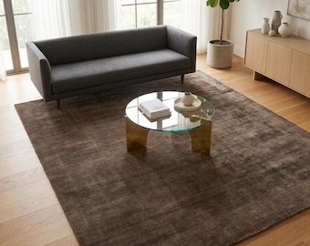 Dark Brown Wool Hand Knotted Rug, Chocolate Espresso Area Rug, Custom Size