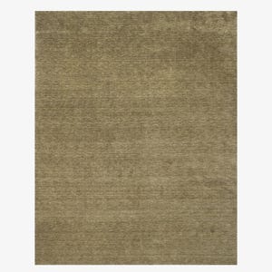 May include: A rectangular area rug featuring a solid, muted olive-green color with a subtle, horizontal, linear texture throughout the surface. The rug has a consistent, dense pile appearance that creates a soft, uniform look across the entire piece.