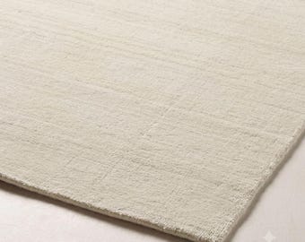 Hand Knotted White Wool Rug, Handmade Ivory Area Rug, Solid Modern Wool Carpet, Custom Size Minimalist Living Room Rug