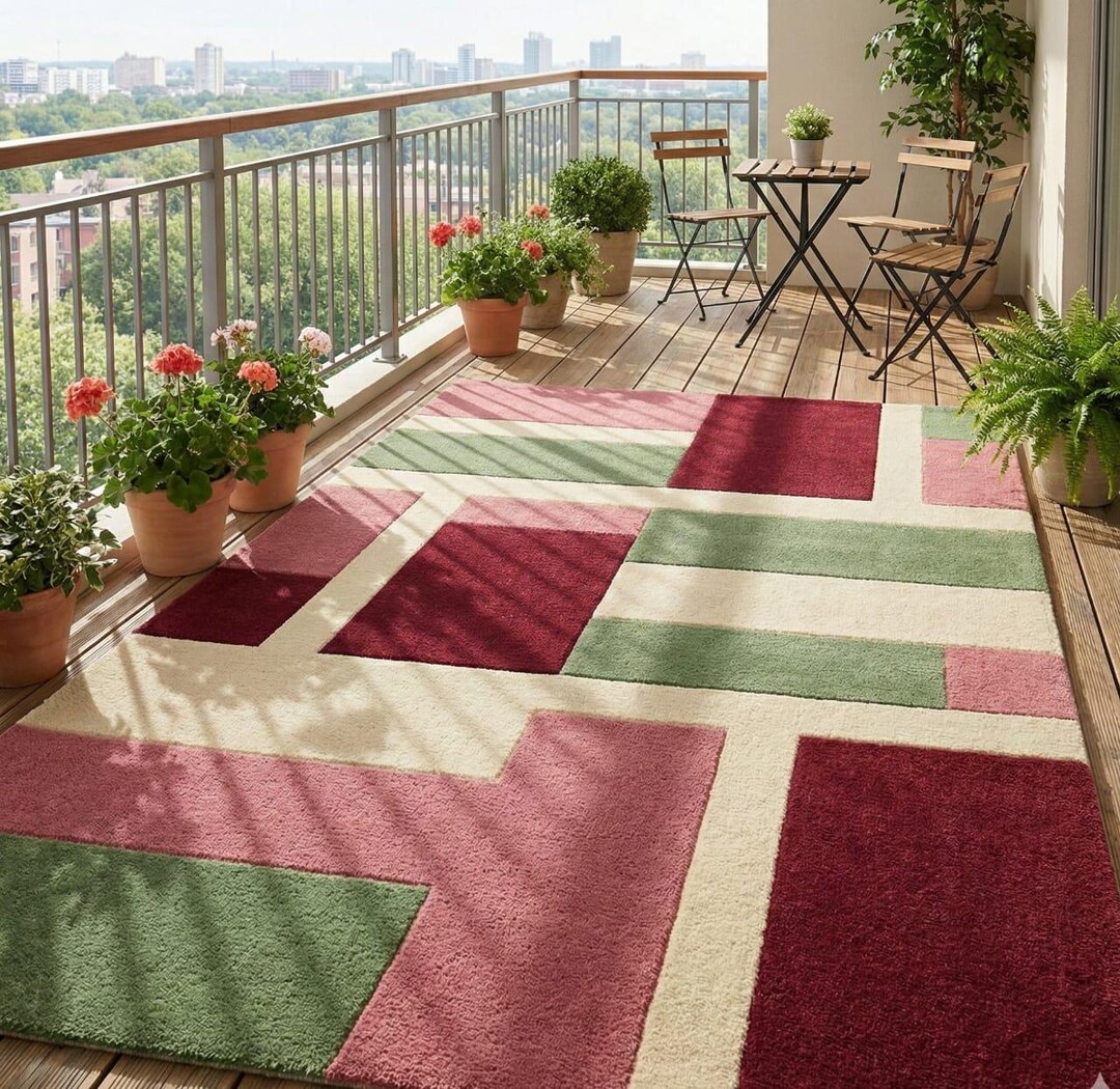 Hand Tufted Red and Cream Rug | Modern Color Block Area Rug | Plush ...