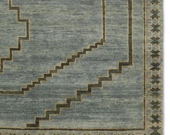 Gray Geometric Wool Rug Hand Knotted Modern Area Rug Handmade Minimalist Neutral Home Decor