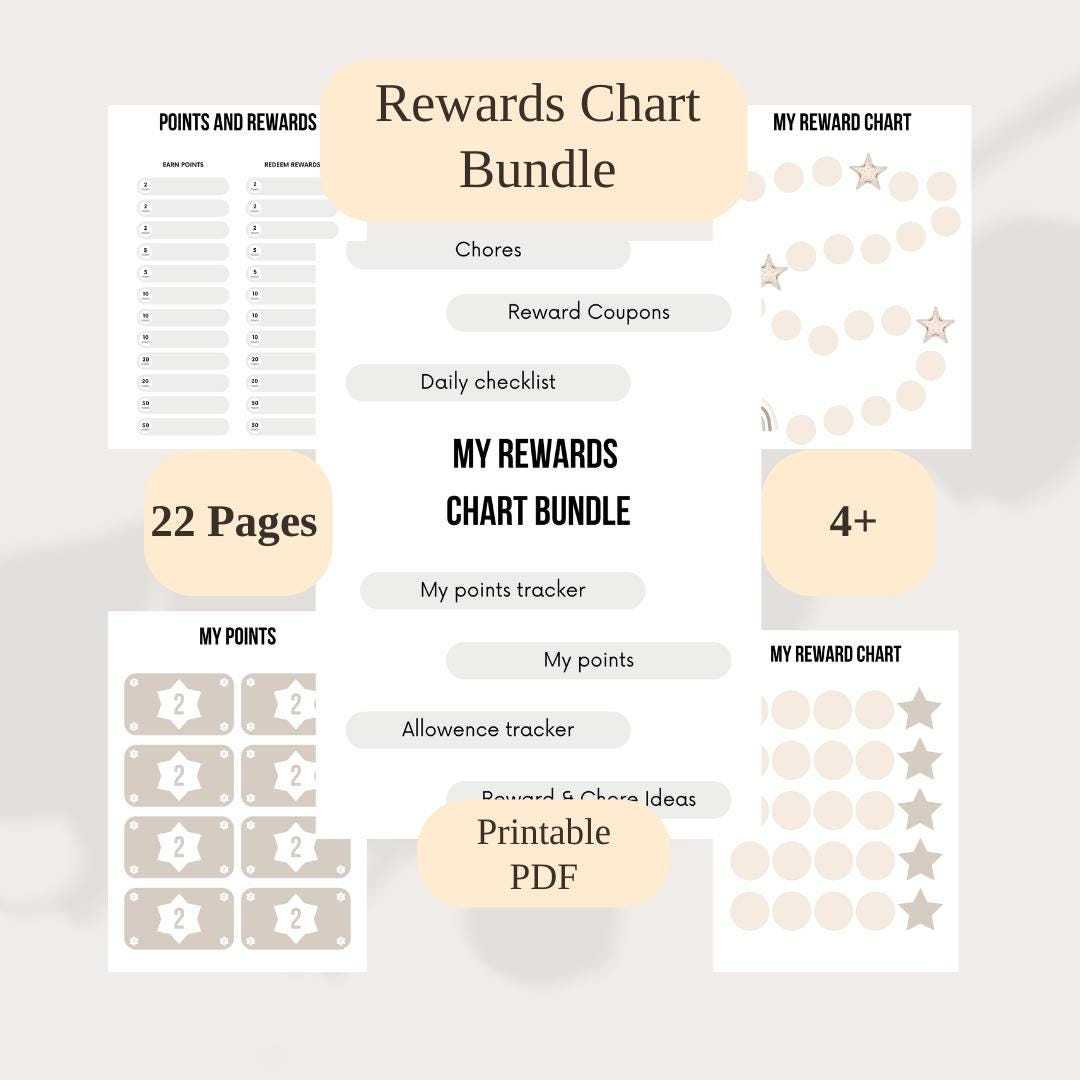 Kids Reward Chart Bundle Printable | Points / Chore Reward System ...