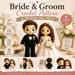 Bride Groom Crochet Pattern, Wedding Amigurumi Dolls PDF (Instant Download).