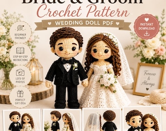 Bride Groom Crochet Pattern, Wedding Amigurumi Dolls PDF (Instant Download).