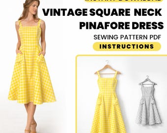 Vintage vierkante hals overgooier naaipatroon | Cottagecore-stijl (pdf-download)