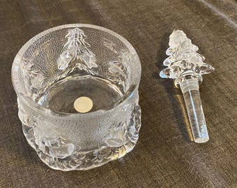 Juego de posavasos y tapón para botella de vino de cristal – Cristal esmerilado con diseño de pino – Artículos de bar vintage – Soporte decorativo para vino